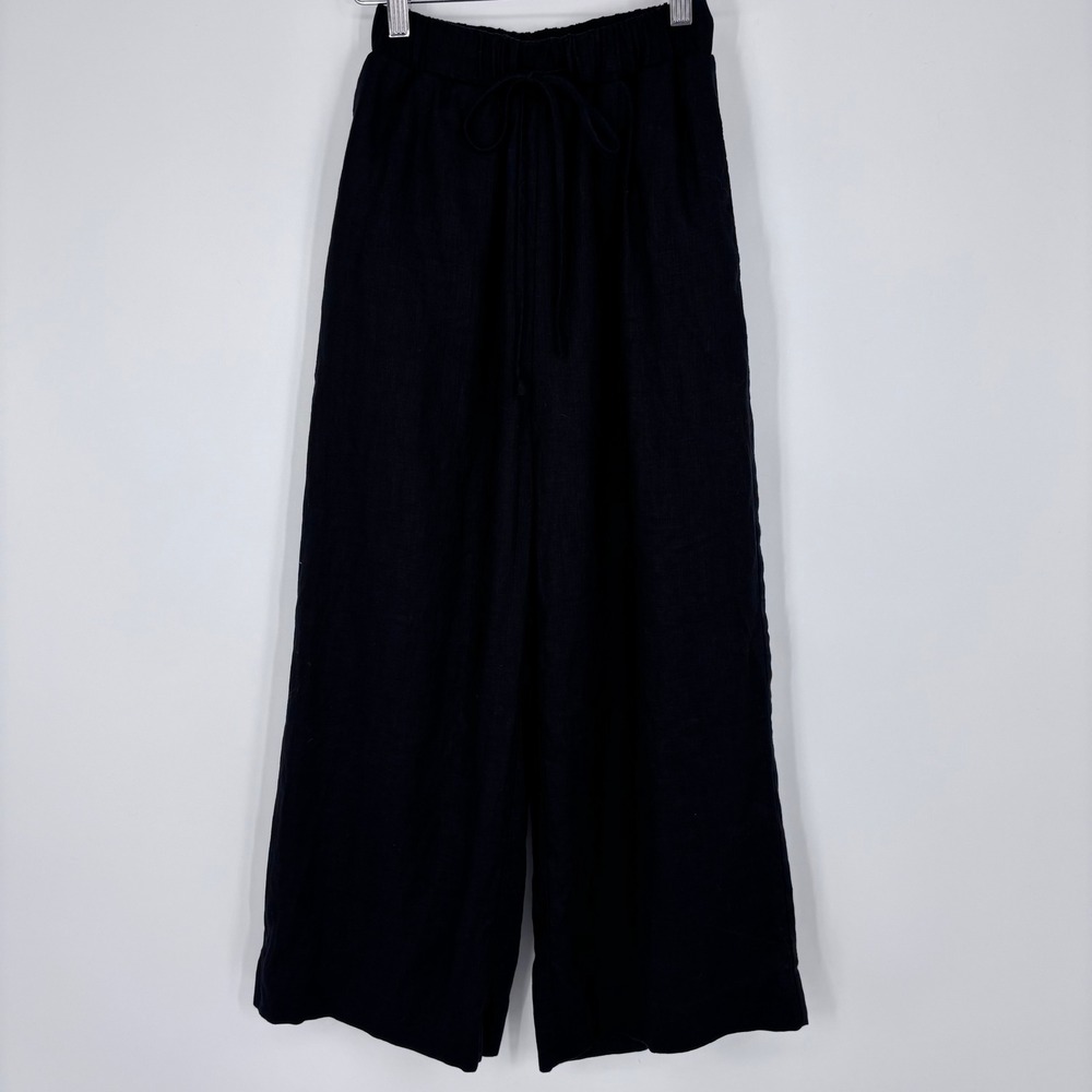 DISSH Linen Wide Leg Crop Pants Womens 2 Black Drawstring Trousers Minimalist